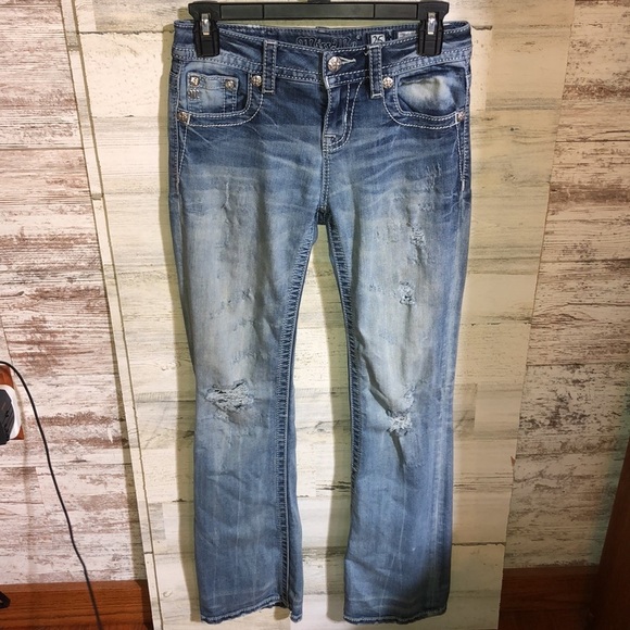 Miss me jeans standard boot cut size 25 white wash color distressed western jean - Picture 4 of 8